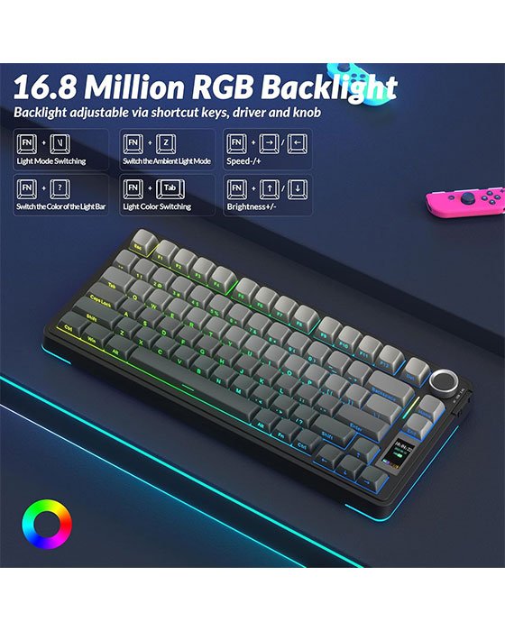 Aula S75 Pro Wireless + Bluetooth HotSwap Mechanical RGB Gaming Keyboard (Gradient Black)