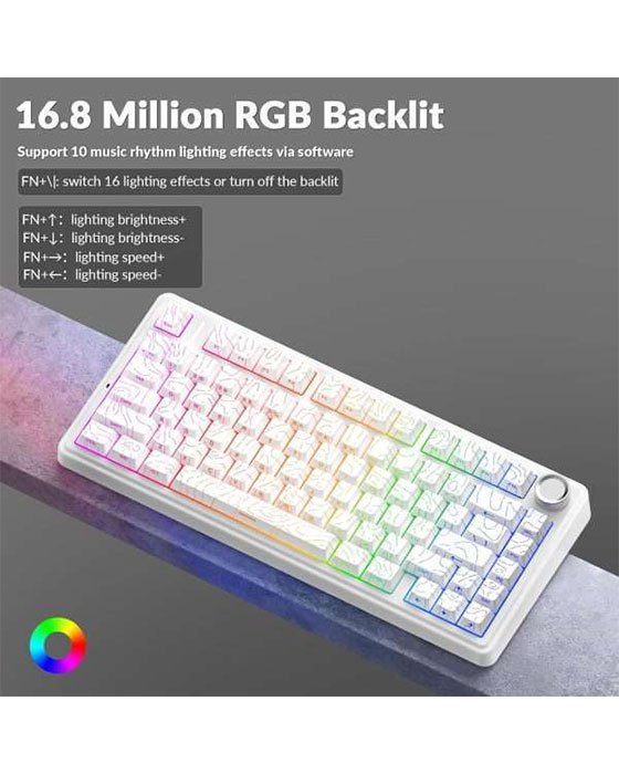 Aula F75 Pro Wireless + Bluetooth HotSwap Mechanical RGB Gaming Keyboard (White Line)