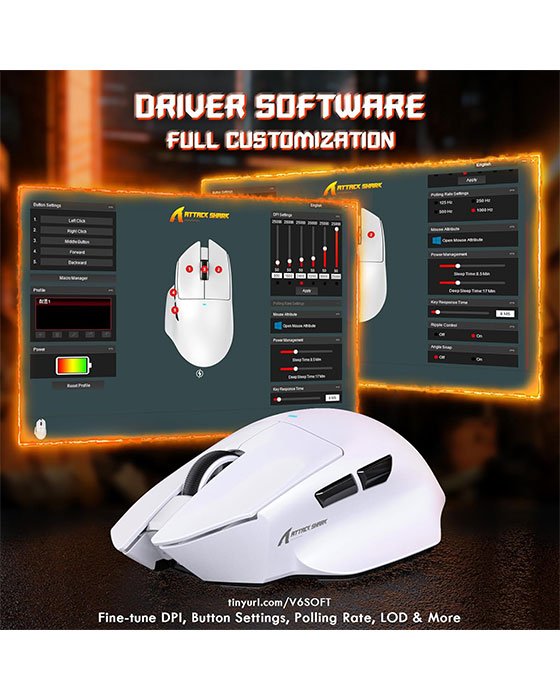 Attack Shark V6 Tri-Mode Gaming Mouse (White)