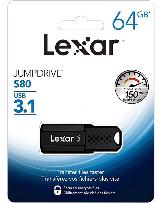 Lexar JumpDrive S80 64GB USB 3.1 Flash Drive Black