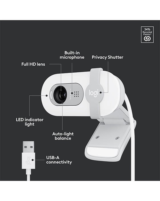Logitech Brio 100 White Full HD 1080p Webcam