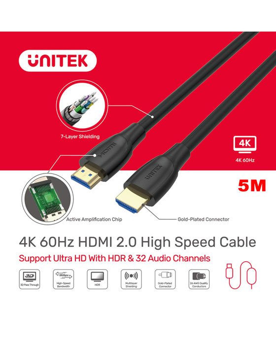 UNITEK 5M 4K 60Hz 2,0 HDMI Cable
