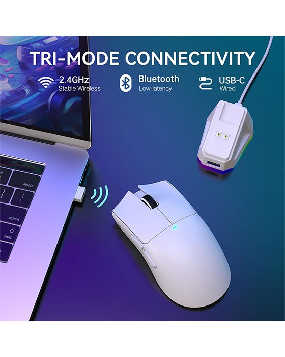 Attack Shark X11 Wireless + Bluetooth Gaming Mouse (White)