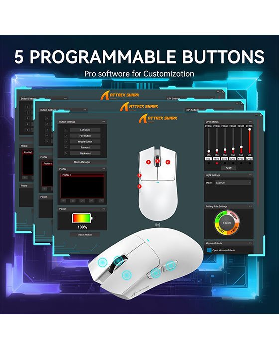 Attack Shark X11 Wireless + Bluetooth Gaming Mouse (White)