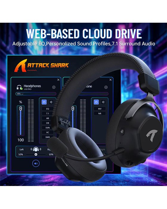 Attack Shark L50 Tri-Mode Wireless Gaming Headset (Black)