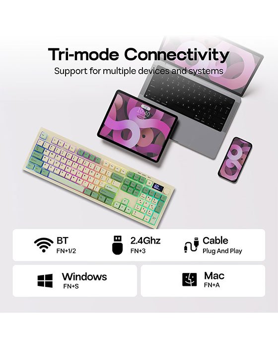 AULA S102 Pro Tri Mode Membrane Gaming Keyboard (Green)