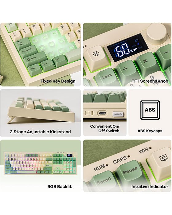 AULA S102 Pro Tri Mode Membrane Gaming Keyboard (Green)