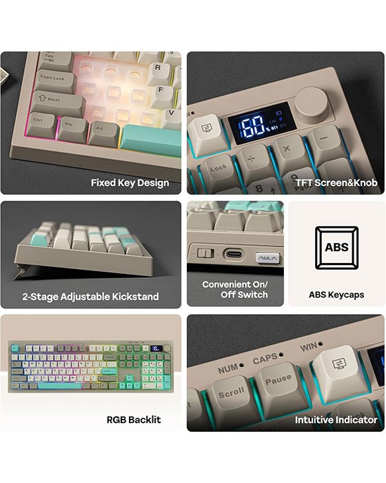 AULA S102 Pro Tri Mode Membrane Gaming Keyboard (Gray)