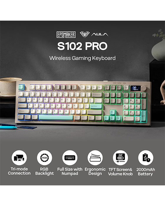 AULA S102 Pro Tri Mode Membrane Gaming Keyboard (Gray)