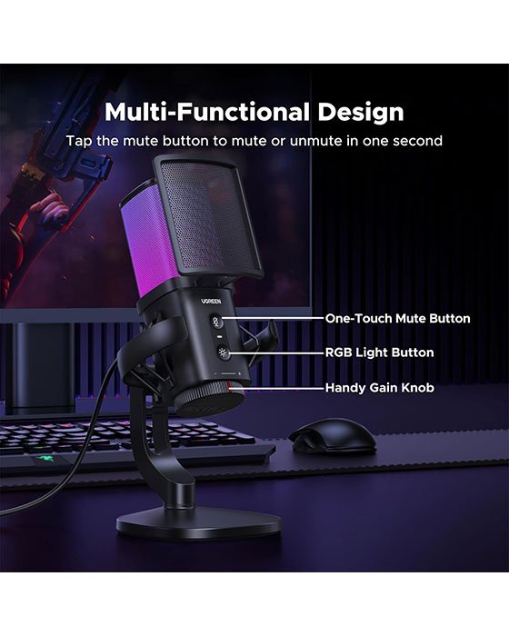 UGreen 65629 USB RGB Gaming Desktop Microphone CM581 (Black)