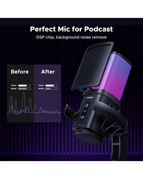 UGreen 65629 USB RGB Gaming Desktop Microphone CM581 (Black)