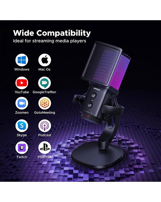 UGreen 65629 USB RGB Gaming Desktop Microphone CM581 (Black)