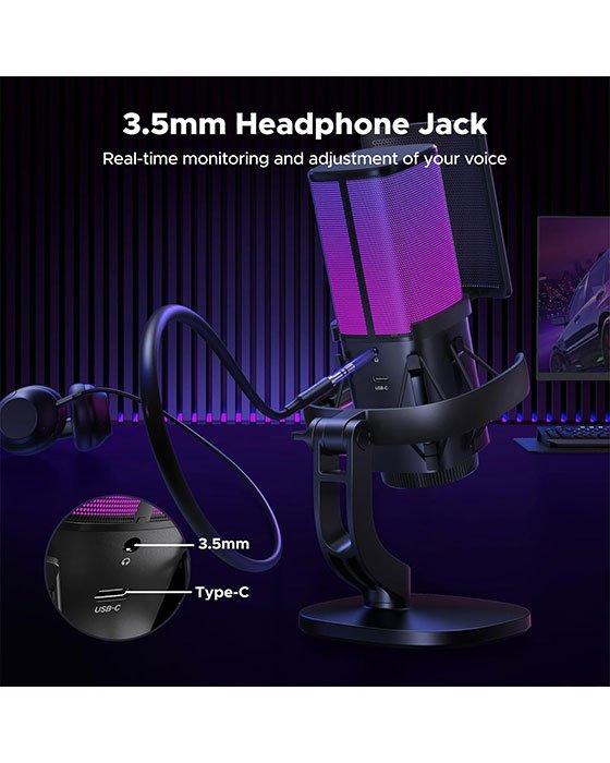 UGreen 65629 USB RGB Gaming Desktop Microphone CM581 (Black)
