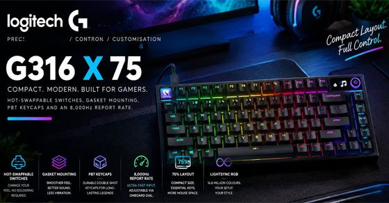 Logitech G316 X 75 Wired Mechanical Gaming Keyboard Black