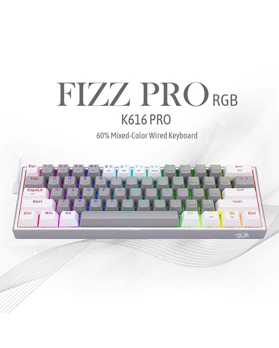 Redragon K616 Fizz PRO 60% 3-Mode Wired, 2.4Ghz Wireless, Bluetooth Mechanical Gaming Keyboard