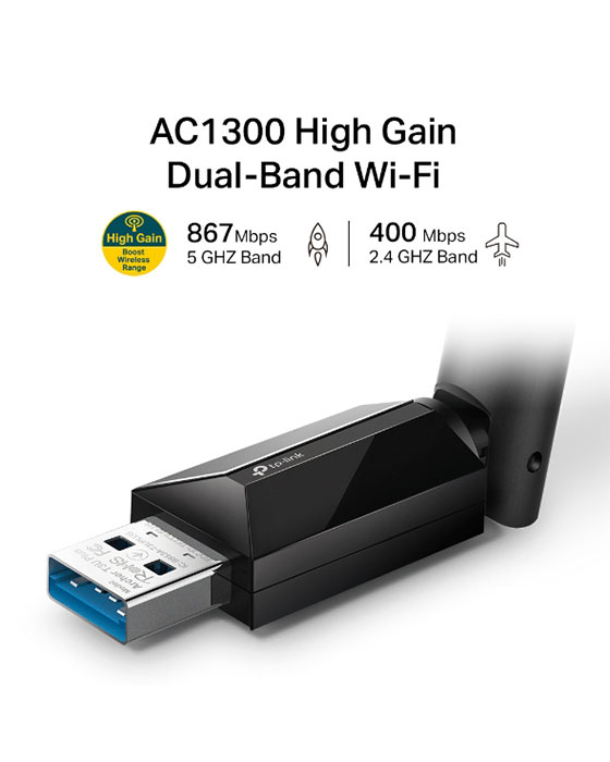 AC1300 High Gain Wireless Dual Band USB Adapter