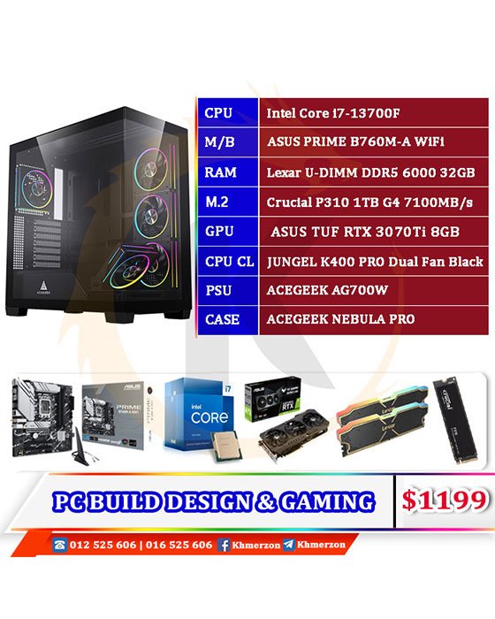 Intel Core i7 13700F (ASUS TUF RTX 3070Ti 8GB) D​ESKTOP PC BUILD​​ FOR DESIGN AND GAMING
