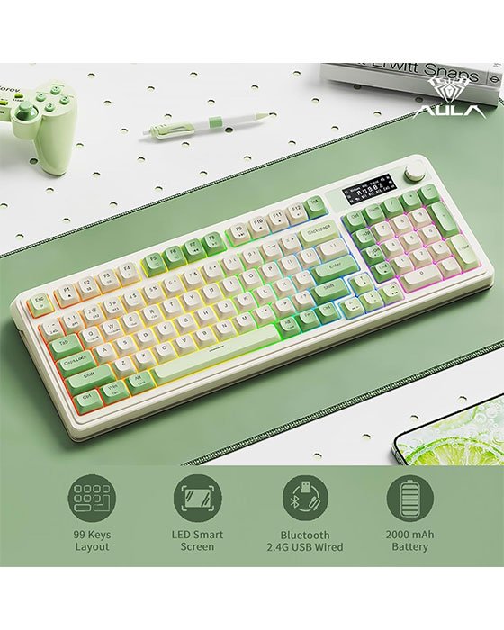 Aula S99 Pro Wireless + Bluetooth RGB Gaming Keyboard (Green)