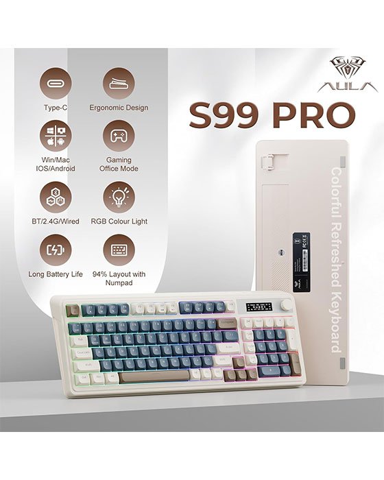 Aula S99 Pro Wireless + Bluetooth RGB Gaming Keyboard (Blue White)