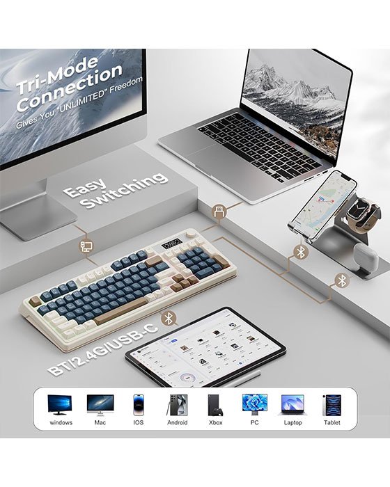 Aula S99 Pro Wireless + Bluetooth RGB Gaming Keyboard (Blue White)