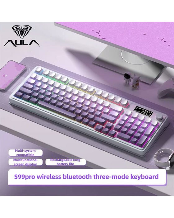 Aula S99 Pro Wireless + Bluetooth RGB Gaming Keyboard (Gradient Purple)